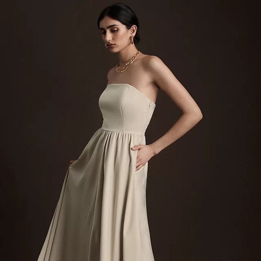 BHLDN ELSIE STRAIGHT-NECK SATIN A-LINE GOWN - Picture 2 of 4